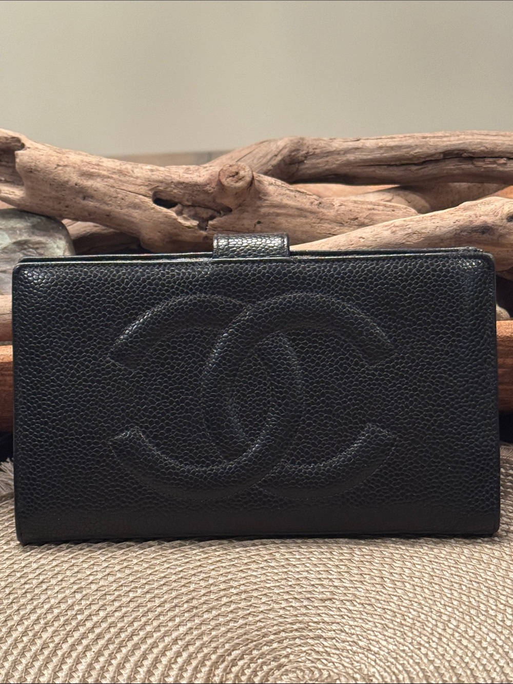 CHANEL Caviar Black Quilted CC Leather Wallet
